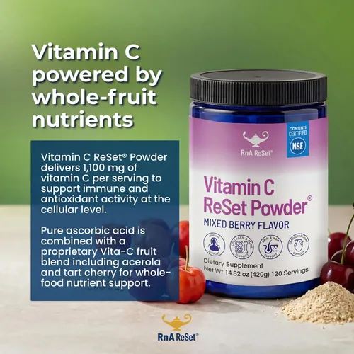 Vista 5 de RnA ReSet Vitamin C Reset - Polvo de bebida con sabor a bayas 14.81oz