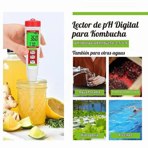 Vista 3 de Medidor de pH digital para alimentos YINMIK Medidor de pH para fermentación de alimentos con kit de solución de calibración Tiras de prueba de pH