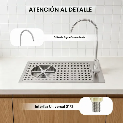 Vista 9 de Lavadora de vasos de vidrio, enjuague comercial de acero inoxidable 304 con grifo y boquilla de limpieza multiángulo para bar, cafetería