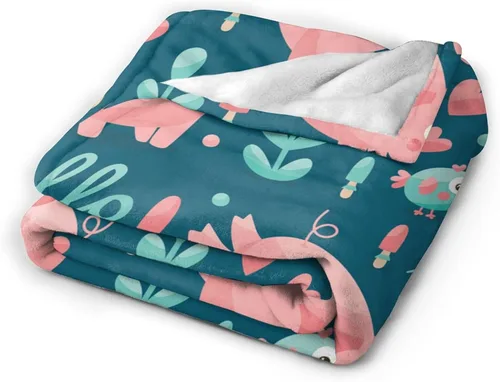 Vista 2 de Manta de dibujos animados con diseño de cerdo y pájaro de hola, manta suave de franela, acogedora y ligera, regalos de felpa para niños, niñas