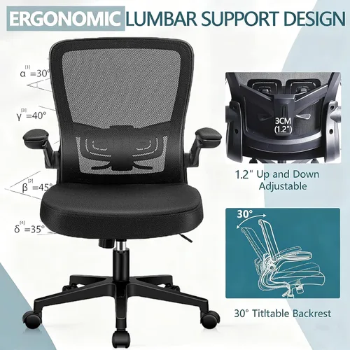 Vista 9 de Sillas de escritorio de oficina con ruedas, silla ergonómica de malla con soporte lumbar de altura ajustable, silla giratoria para computadora