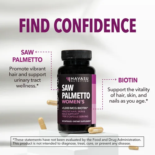 Vista 4 de Palma Enana Americana para Mujeres con Biotina 5000mcg - Potente Bloqueador de DHT para Apoyar la Salud del Cabello, la Piel y las Uñas - 60