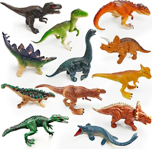 Vista 13 de 12 juguetes de dinosaurio para niños, figuras de animales de plástico, figuras de dinosaurios portátiles, juego Montessori, juego educativo
