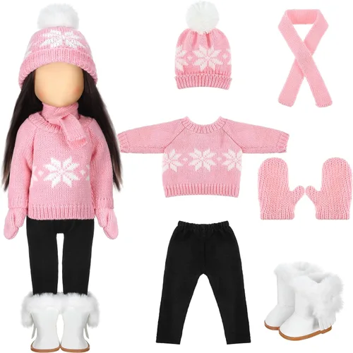 Vista 8 de Bencailor 6 piezas de ropa y accesorios de Navidad para muñeca de 18 pulgadas, conjunto de ropa de invierno con suéteres, pantalones, sombreros Negro