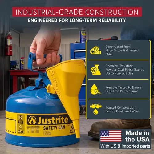 Vista 3 de Justrite - Lata de seguridad de queroseno tipo I, acero galvanizado azul