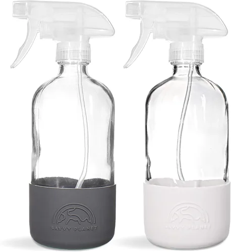 Vista 11 de SAVVY PLANET Botellas vacías de vidrio ámbar con protección de funda de silicona, recipientes recargables de 16 onzas para productos de limpieza