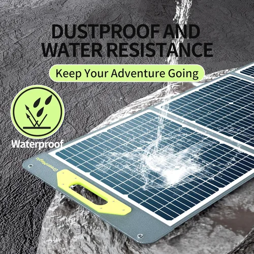 Vista 8 de Greenmagic Panel Solar Portátil de 120W 19V, Kit de Paneles Solares Plegables de 120W con Soportes Ajustables, Impermeable IP65 para Camping