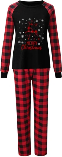 Vista 2 de KASAAS Pijamas de Navidad para la familia, conjuntos a juego para mujeres y hombres, divertidos trajes de descanso de Navidad para parejas