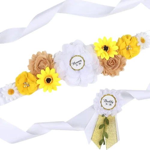 Vista 2 de Faja de maternidad de flores rosas Faja recién nacido Foto Prop Flower Girls Cinturón de diamantes de imitación de novia (F23)