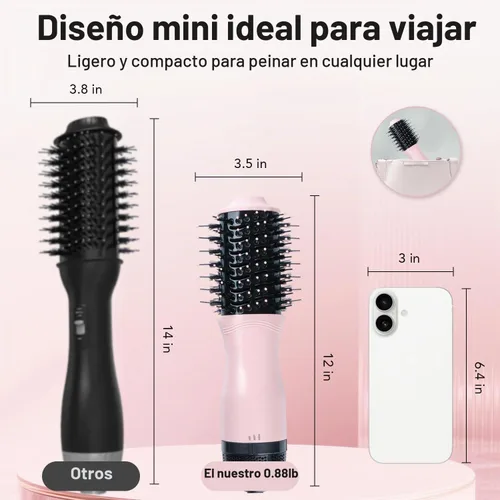 Vista 2 de Mini cepillo de secado de pelo de doble voltaje, 900 vatios, cepillo de aire caliente de cerámica ovalado de 2 pulgadas, secador de pelo de un solo