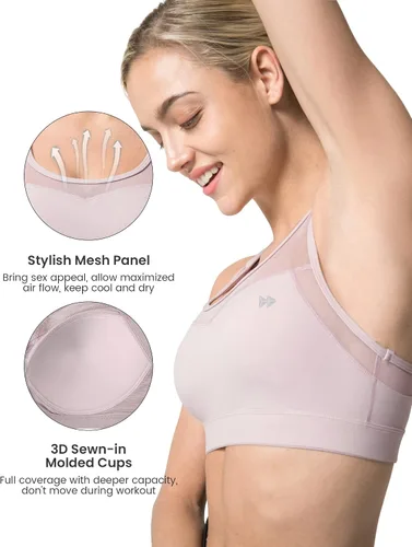 Vista 3 de Yvette Sujetadores deportivos de alto impacto para mujer, talla grande, espalda cruzada, entrenamiento, soporte medio, brasier deportivo