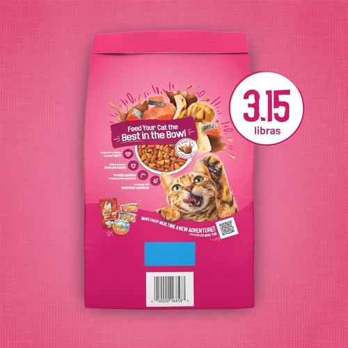 Vista 10 de Purina Friskies - Remolinos de salsa con sabores de pollo, salmón y salsa, comida seca para gatos, bolsa de 3.15 libras