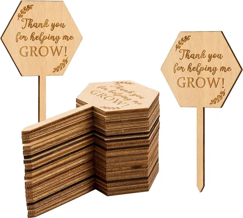 Vista 8 de Parbee - Etiquetas hexagonales «Baby in Bloom» ecuerdos de baby shower, 20 etiquetas para suculentas, regalos de madera, estacas para jardín