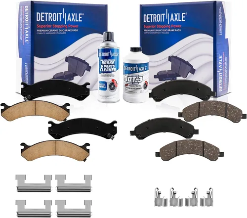 Vista 8 de Detroit Axle - Pastillas de freno para Ford F-150 99-03, 02 Lincoln Blackwood, Pastillas de freno de cerámica delanteras y traseras con repuesto