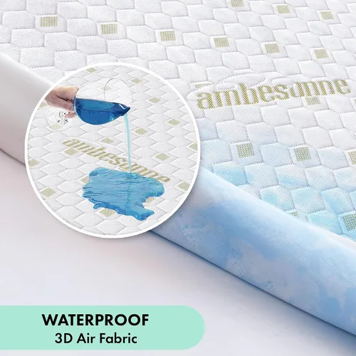 Vista 2 de Ambesonne Protector de colchón ajustable antideslizante 100% impermeable, cubierta de tela de aire 3D, almohadilla de cama, textura suave