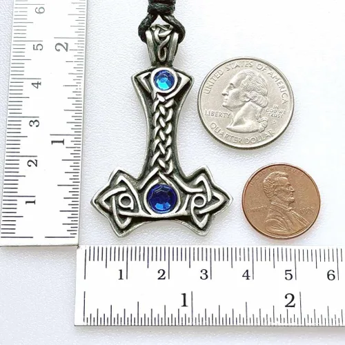 Vista 4 de Joyería vikingo celta nórdico Mjolnir joya azul cristal THORS Mjölnir Thor's Hammer Thor protección amuleto peltre hombre colgante collar riqueza