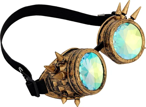Vista 24 de Gafas de caleidoscopio retro con pinchos, gafas de cristal arcoíris steampunk estilo soldadura, gafas de cosplay punk