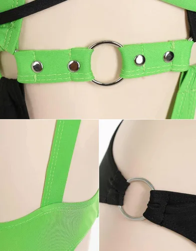 Vista 6 de MEOWCOS - Traje de baño de una pieza para mujer, traje de baño gótico verde y negro