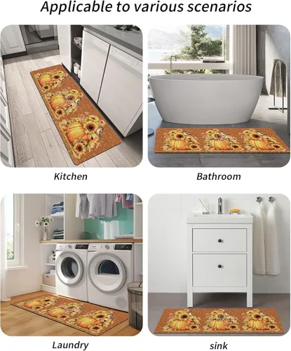 Vista 5 de Tapete de baño retro con diseño de calabaza para bañera, antideslizante, secado rápido y absorbente, tierra de diatomeas, fregadero de cocina