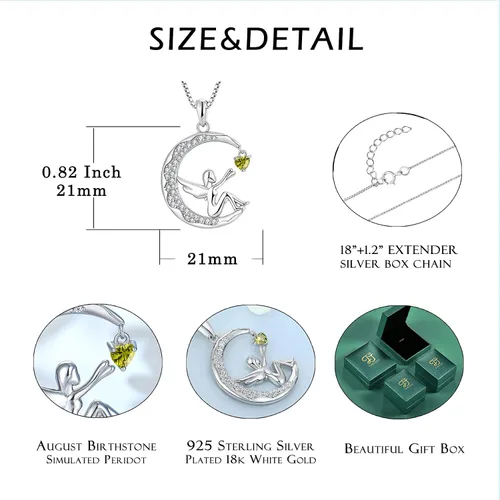 Vista 5 de FJ Collar de luna de hadas para mujer, collar de ángel de luna creciente, chapado en plata de ley, oro blanco de 18 quilates, Circonia cúbica
