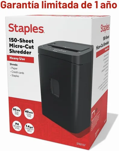 Vista 7 de Staples Trituradora de papel microcortada de 150 hojas, autoalimentada Contenedor extraíble de 7.4 galones para triturar documentos a granel