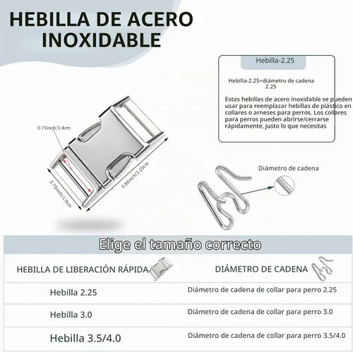 Vista 2 de Hebilla de acero inoxidable para collar y liberación rápida con hebilla fácil para perros pequeños, medianos y grandes (2.25)