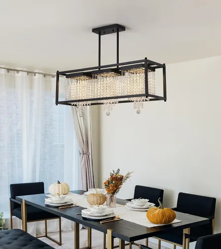 Vista 9 de MEIXISUE Candelabros modernos de cristal K9 RGB LED Rectango, lámparas de araña para comedor, sala de estar, cocina, isla de 33.86 pulgadas de largo