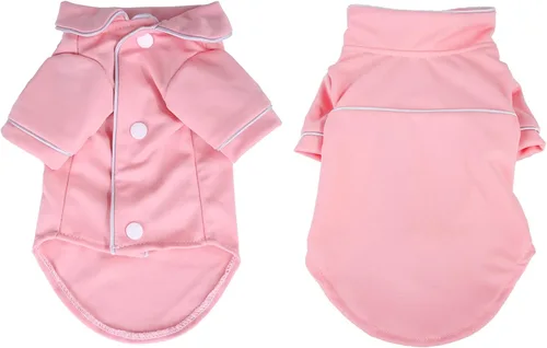 Vista 3 de Pijamas para perros pequeños, niños y niñas, ropa de cachorro, camisa rosa, pijamas de algodón suave, transpirable, ropa para mascotas, ropa