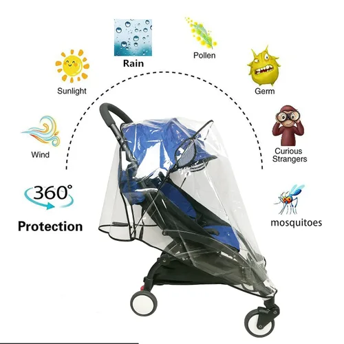 Vista 6 de Funda de lluvia universal para cochecito de bebé, cochecito de viaje compacto, impermeable, nieve, viento, protección contra el clima, EVA de grado