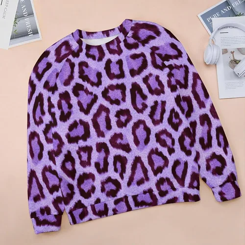 Vista 3 de GELEGLAER Sudadera con estampado de leopardo para mujer, cuello redondo, sin botones, estética, con estampado 3D, adorable