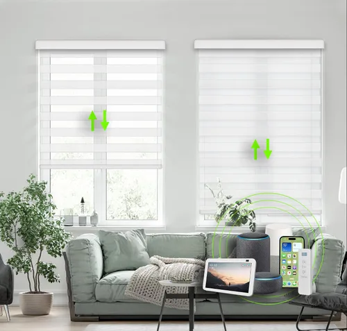 Vista 8 de Persianas enrollables con filtro de luz motorizadas de cebra/roller – Serie RAVENWOOD-B502, persianas inteligentes para ventanas con control remoto