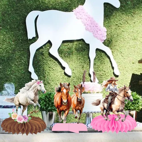 Vista 7 de Centros de mesa de panal de abeja de vaquera, centros de mesa 3D de doble cara para mesas, suministros de fiesta de cumpleaños de vaquera occidental