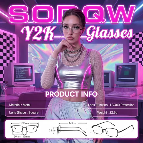 Vista 4 de SODQW Bayonetta Glasses Office-Siren Rectangle Blue Light Blocking Eyewear Marco negro