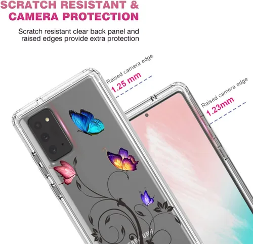 Vista 2 de Funda para Galaxy Note 20 5G, SM-N981U con protector de pantalla de vidrio templado, cuerpo completo transparente con protección de diseño floral