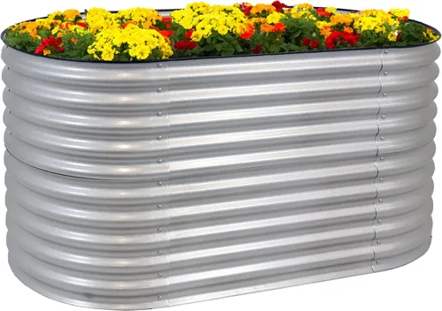 Vista 11 de Sunnydaze Cama de jardín elevada ovalada de 62.5 pulgadas para exteriores, cama de jardín modular elevada con borde de goma, color marrón