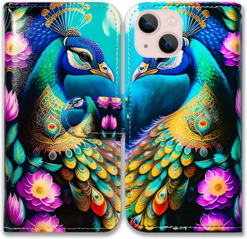 Vista 14 de Bcov - Funda para iPhone 13, funda tipo cartera de cuero verde con diseño de pájaro negro, funda con solapa y soporte con ranura para tarjetas