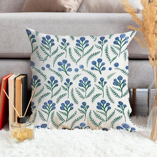 Vista 4 de ArogGeld Funda de cojín decorativa de flor de loto azul y verde pavo real, diseño botánico floral azul de loto azul, estilo asiático, chinoiserie