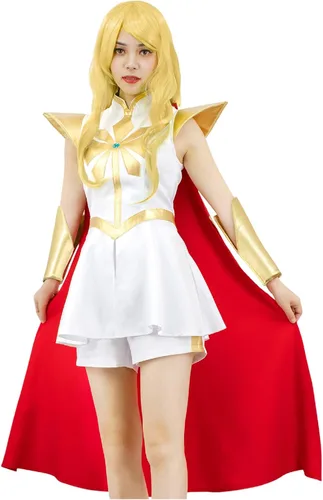 Vista 3 de C-ZOFEK Vestido de cosplay con capa roja de la princesa Shera (XS, blanco)