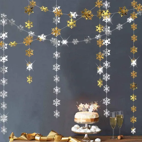 Vista 9 de Cheerland Liquidación Winter Wonderland - Decoración de copos de nieve plateados, guirnalda de Navidad colgante para Onederland, Año Nuevo, oficina