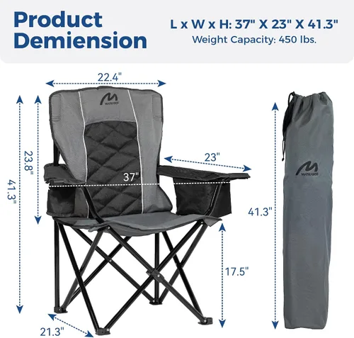 Vista 3 de Silla de camping acolchada de gran tamaño, capacidad de 450 libras
