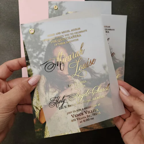 Vista 5 de Invitación de quinceañera de lujo, juego de 10 dulces fiestas de cumpleaños número 15, invitaciones de quinceañera con lámina dorada y foto