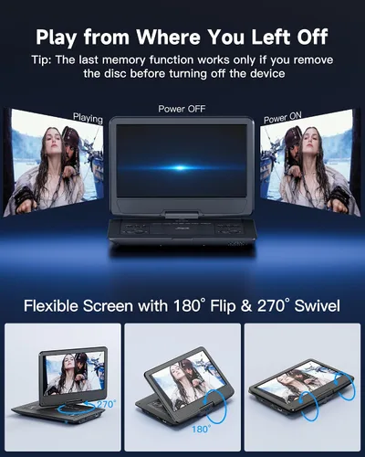 Vista 7 de WONNIE Reproductor de Blu Ray portátil de 16.9" con pantalla grande giratoria de 14.1" Full HD 1080P, reproductor de Blu-ray y DVD con salida HDMI