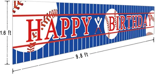 Vista 2 de Cartel grande de béisbol de feliz cumpleaños, temática deportiva, decoración de fiesta de cumpleaños, suministros de telón de fondo (9.8 x 1.6 pies)