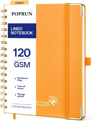 Vista 8 de POPRUN Cuaderno A5 con espiral, 120GSM, tapa dura, color negro