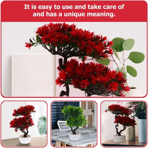 Vista 8 de Happyyami 2 piezas de árbol bonsái artificial en maceta, pino japonés sintético, plantas falsas en maceta para el hogar, oficina, escaparate