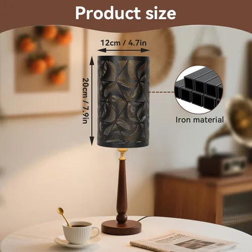 Vista 2 de Pantalla de lámpara de tambor grande de metal de corte negro, pantalla de metal de barril, cubierta de sombra de luz decorativa para mesita