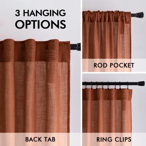 Vista 5 de MIULEE Cortinas de lino de 96 pulgadas de largo para sala de estar, 2 paneles, naranja quemado oxidado, bolsillo para cortinero, pestaña trasera