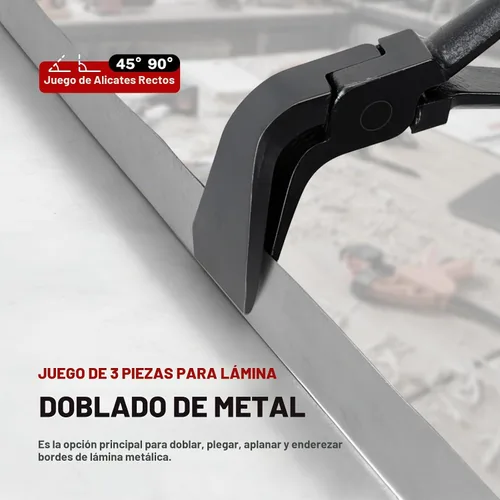 Vista 7 de BILITOOLS Juego de herramientas de costura de mano de 3 piezas para chapa de metal, juego de alicates de doblado de chapa de metal rectos