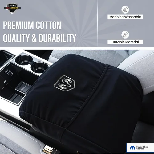 Vista 3 de Cubierta de apoyabrazos de consola premium para Dodge Ram (2010-2025) con asientos de cubo – Protector de tapa de consola suave, lavable a máquina