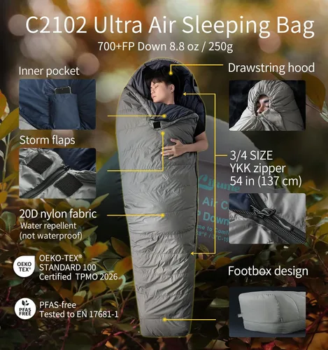 Vista 3 de Litume Ultralight Down Sleeping Bag, Compact Mummy 3 Season Backpacking